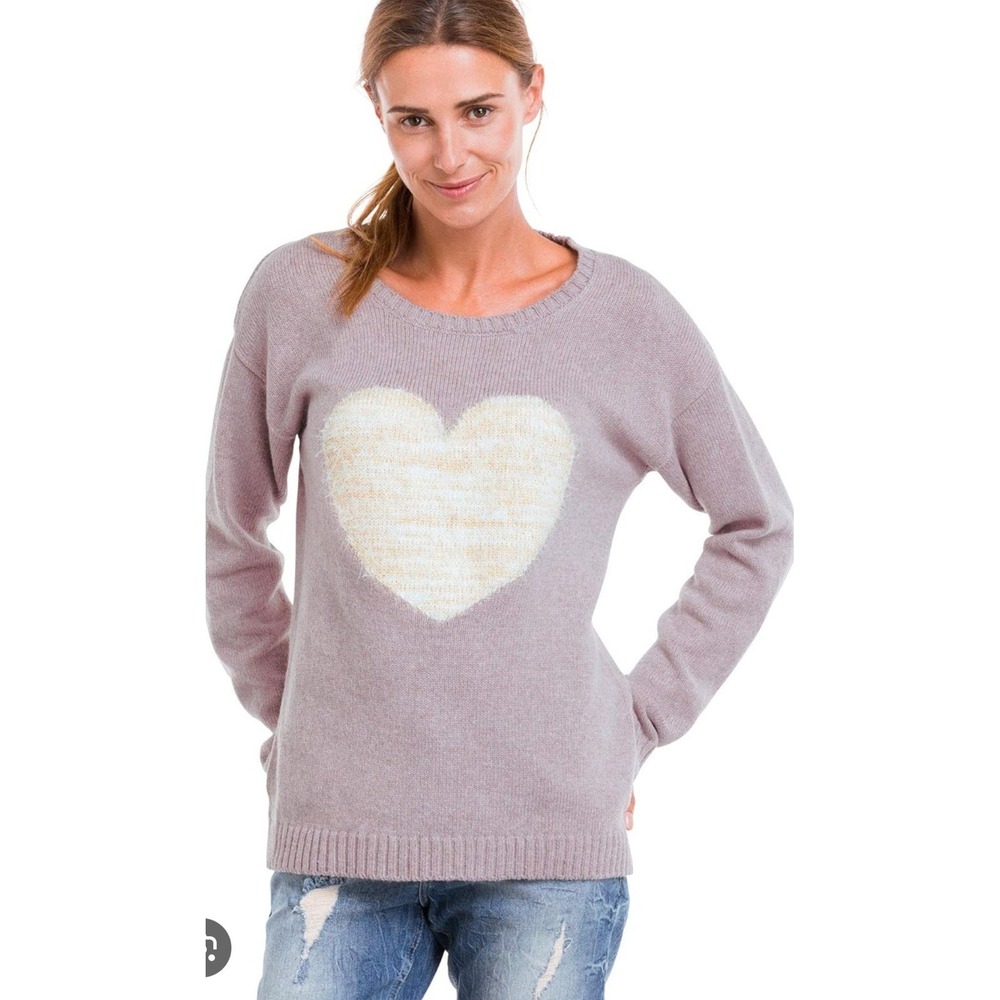 ELLOS Heart Sweater Women's Plus 1X 22/24 Lavender Crew Neck Warm Whimsy Sparkle - Picture 2 of 11